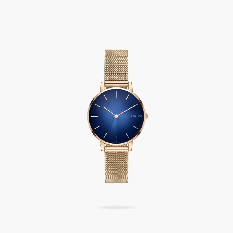 The Solar Mini | Blue Dial - Rose Gold Case sold by SOLIOS