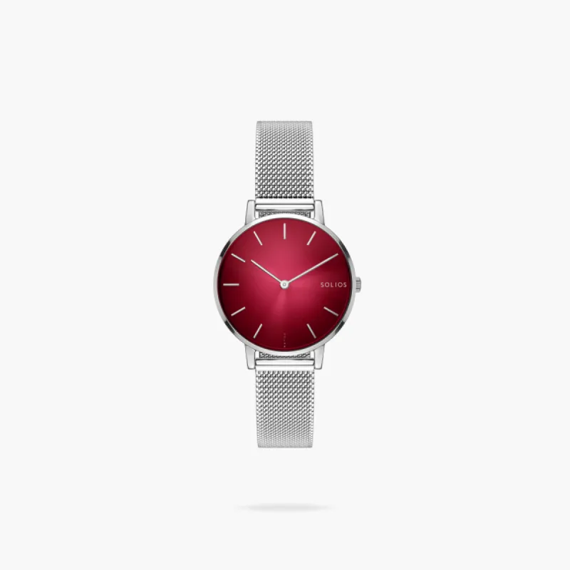 The Solar Mini | Red Dial - Silver Case sold by SOLIOS
