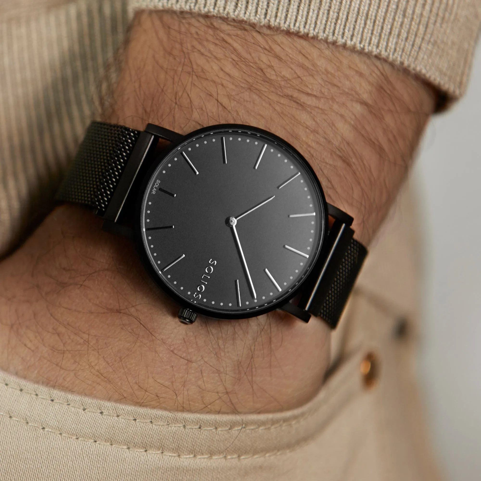 Watch Set - Solar Classic | Black Dial - Black Case | Black Mesh sold by SOLIOS product image thumbnail 4