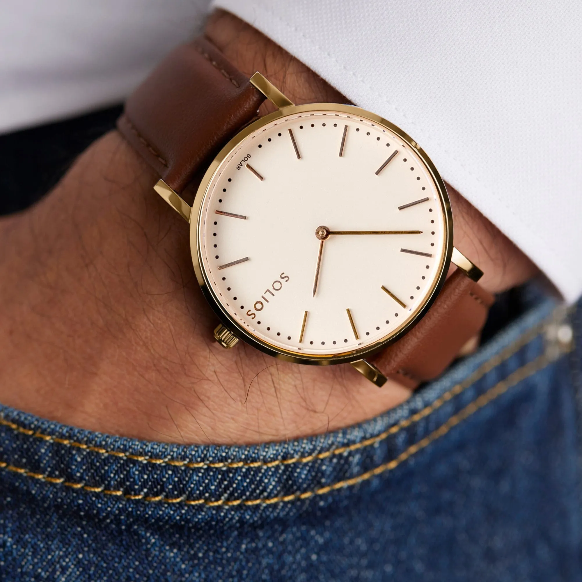 Watch Set - Solar Classic & Mini | White Dial - Rose Gold Case | Brown Vegan Leather sold by SOLIOS product image thumbnail 3