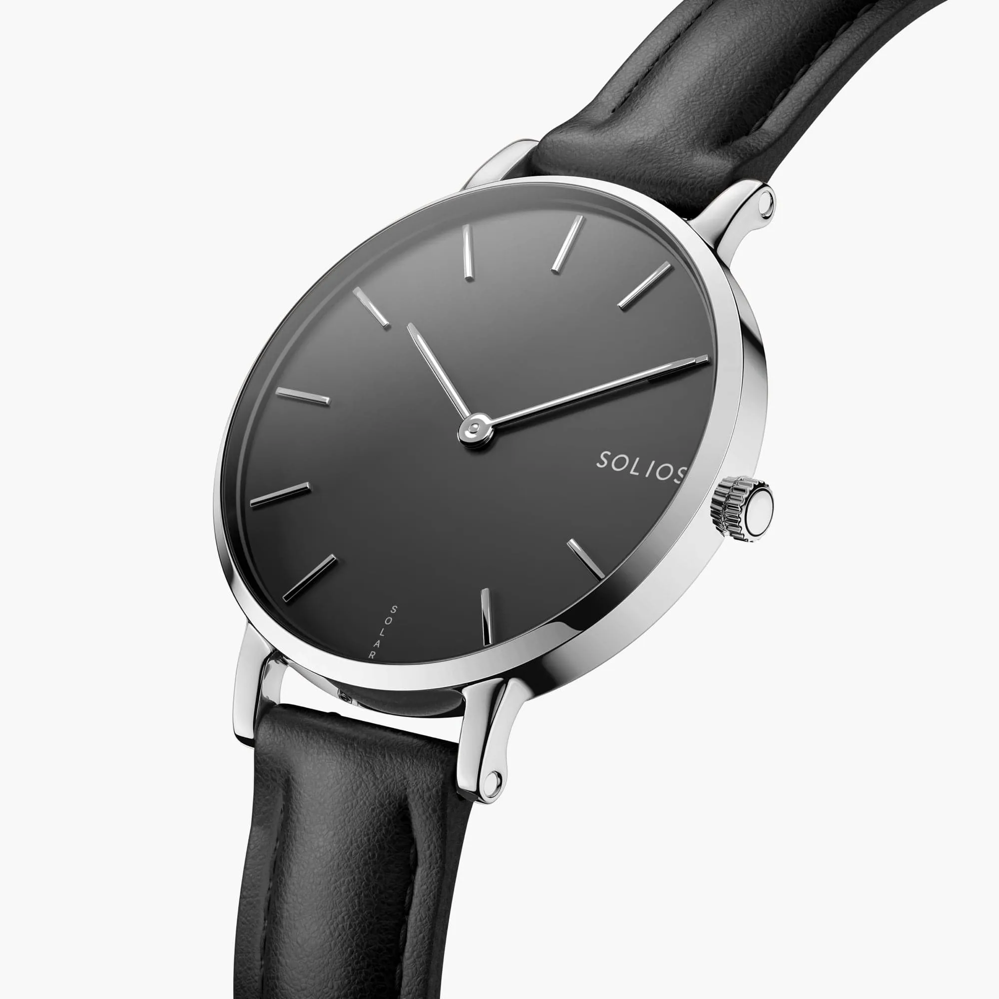Watch Set - Solar Classic & Mini | Black Dial - Silver Case | Black Vegan Leather sold by SOLIOS product image thumbnail 5