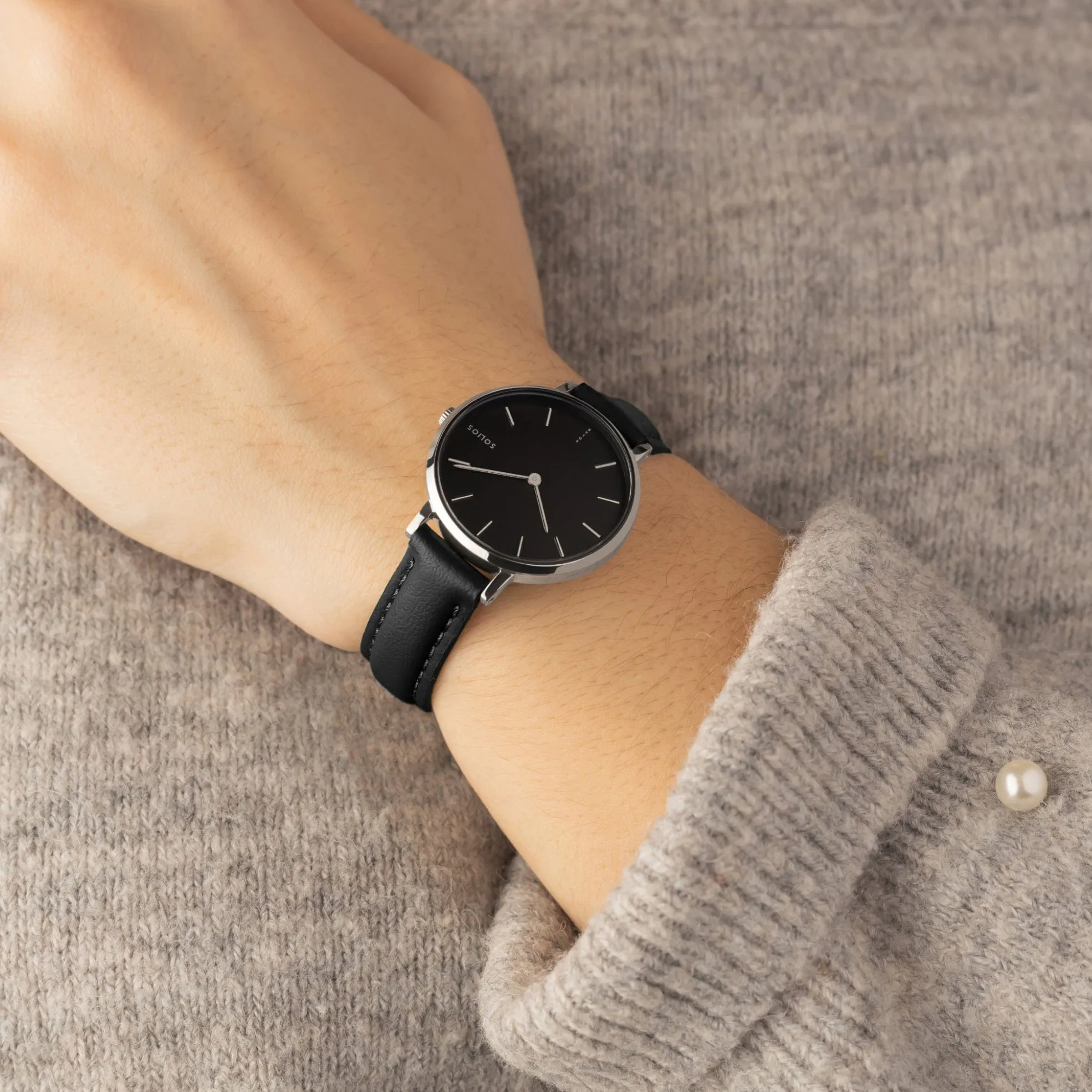 Watch Set - Solar Classic & Mini | Black Dial - Silver Case | Black Vegan Leather sold by SOLIOS product image thumbnail 3