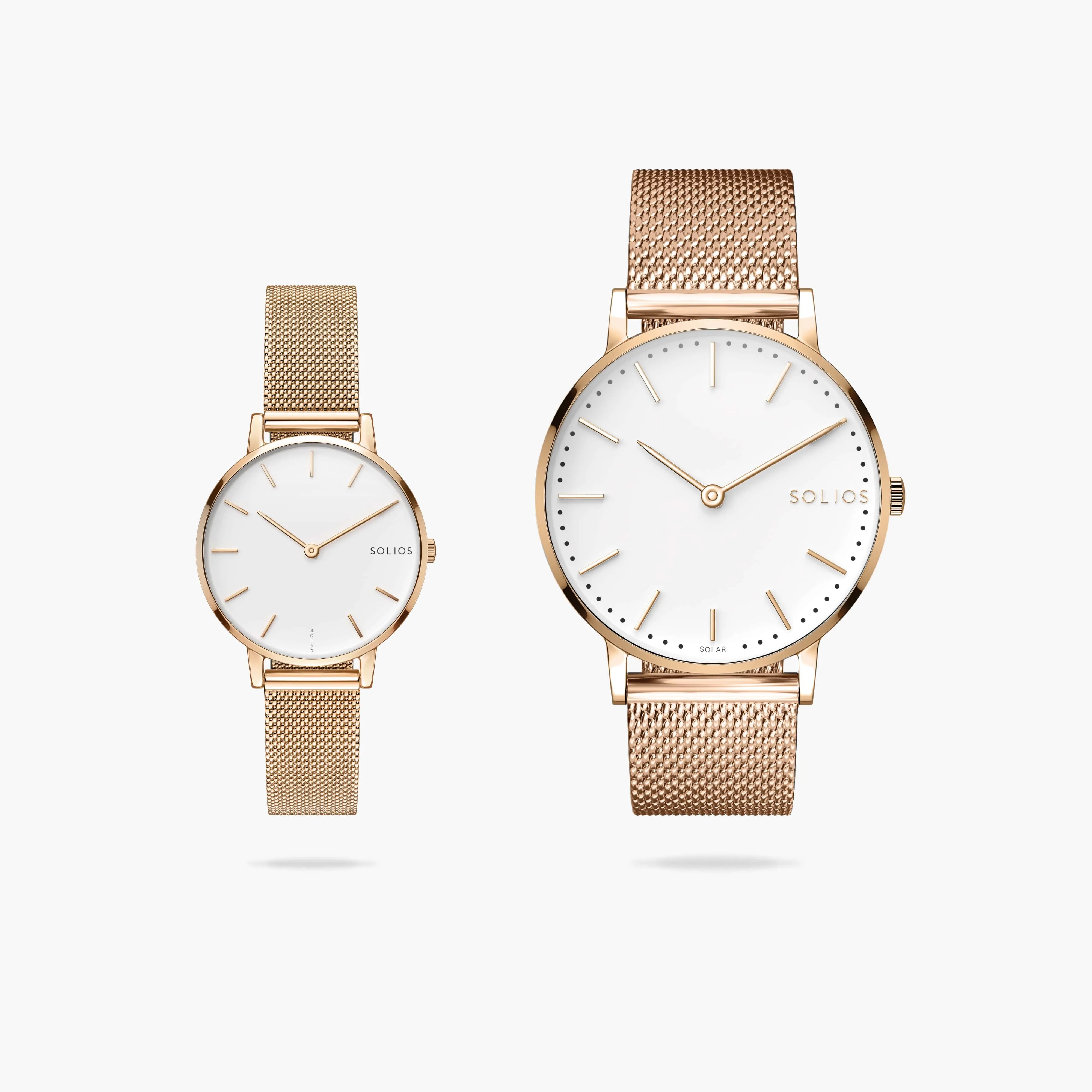 Watch Set - Solar Classic & Mini | White Dial - Rose Gold Case | Rose Gold Mesh sold by SOLIOS