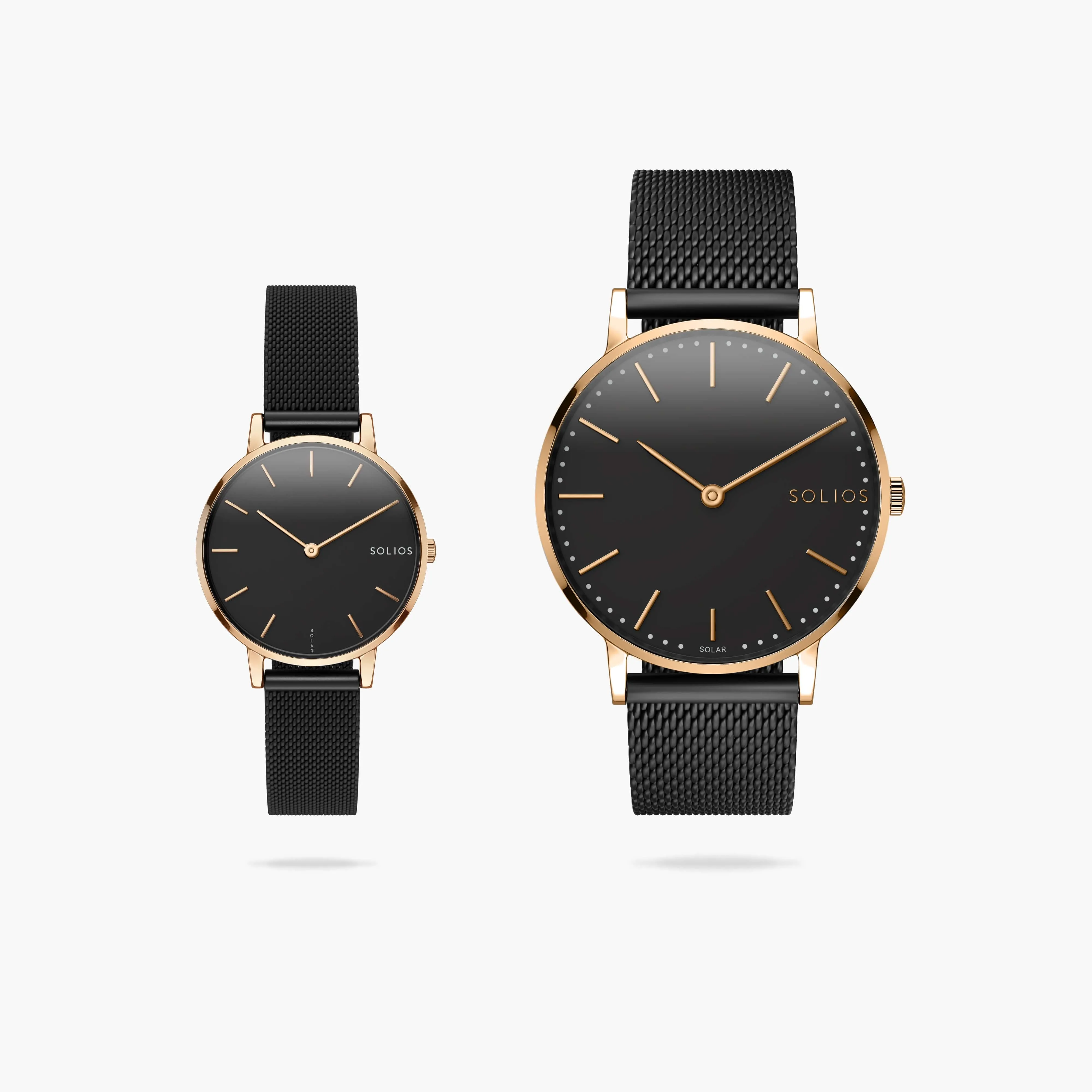 Watch Set - Solar Classic & Mini | Black Dial - Rose Gold Case | Black Mesh sold by SOLIOS