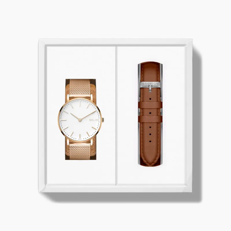 The Solar Classic Bundle | White Dial - Rose Gold Case sold by SOLIOS