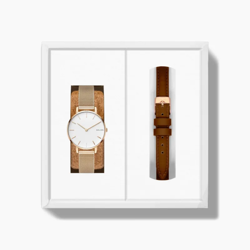The Solar Mini Bundle | White Dial - Rose Gold Case sold by SOLIOS