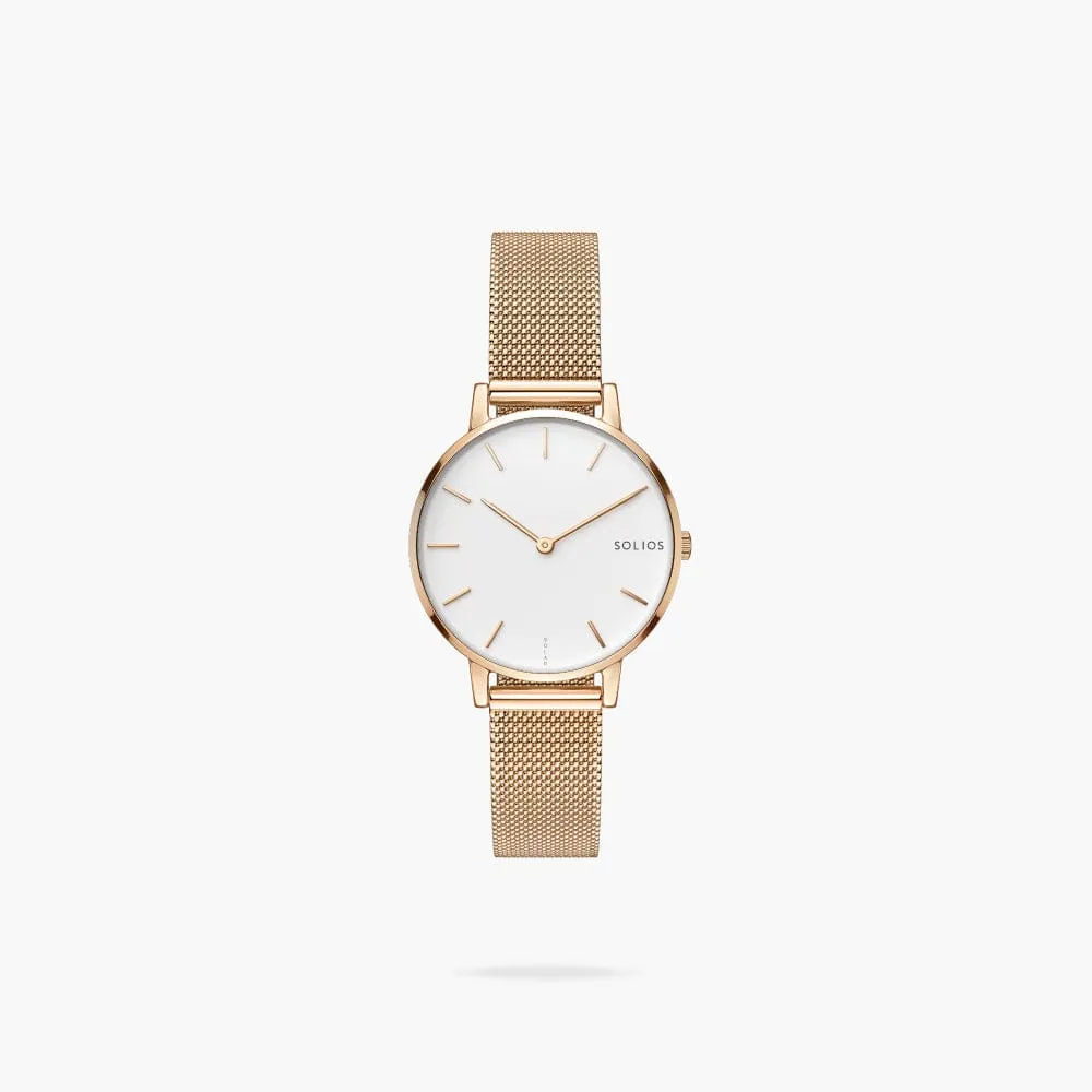 The Solar Mini | White Dial - Rose Gold Case sold by SOLIOS