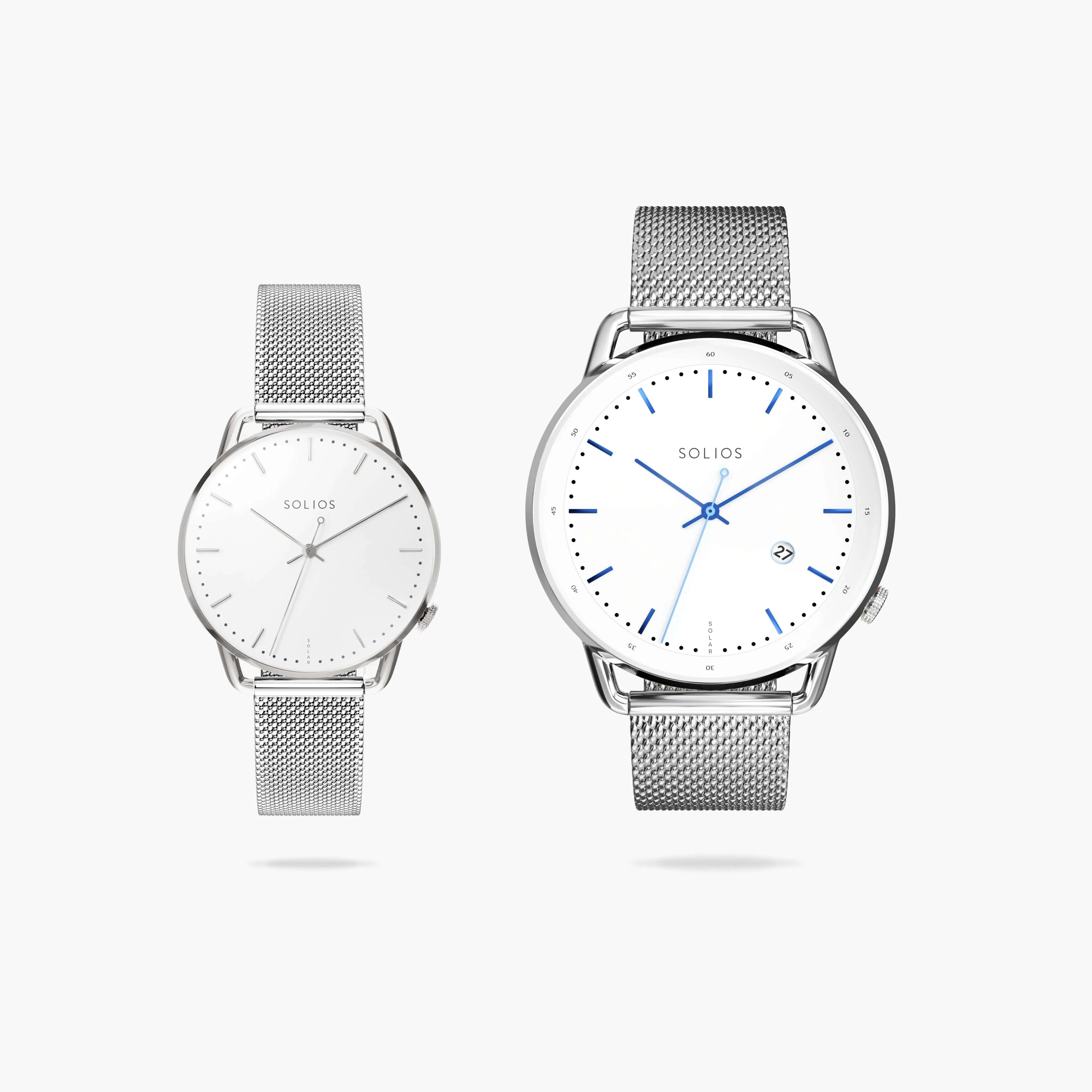 Watch Sets - Solar Curve & Curve Mini | White Dial - Silver Case | Silver Mesh sold by SOLIOS