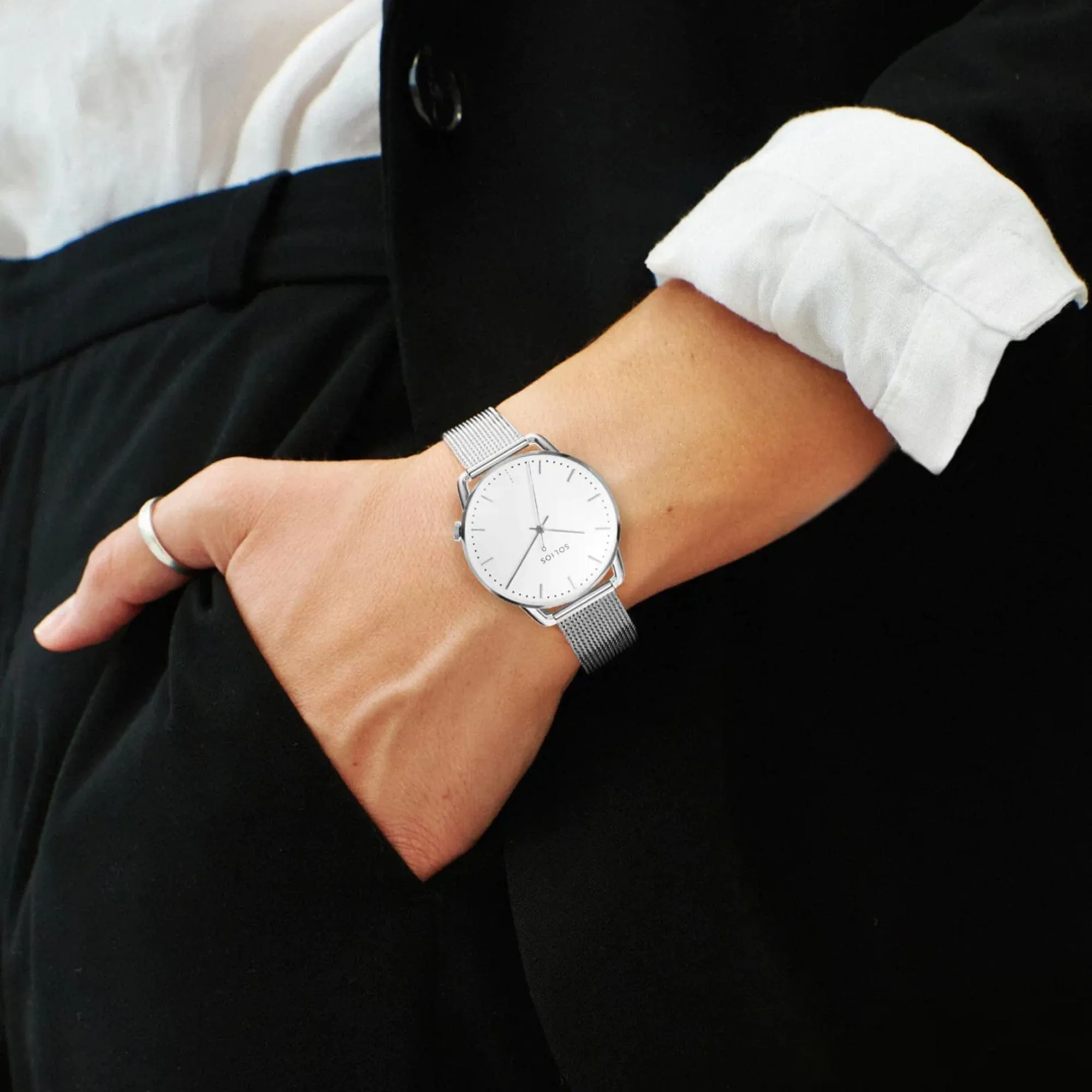 Watch Sets - Solar Curve & Curve Mini | White Dial - Silver Case | Silver Mesh sold by SOLIOS product image thumbnail 5