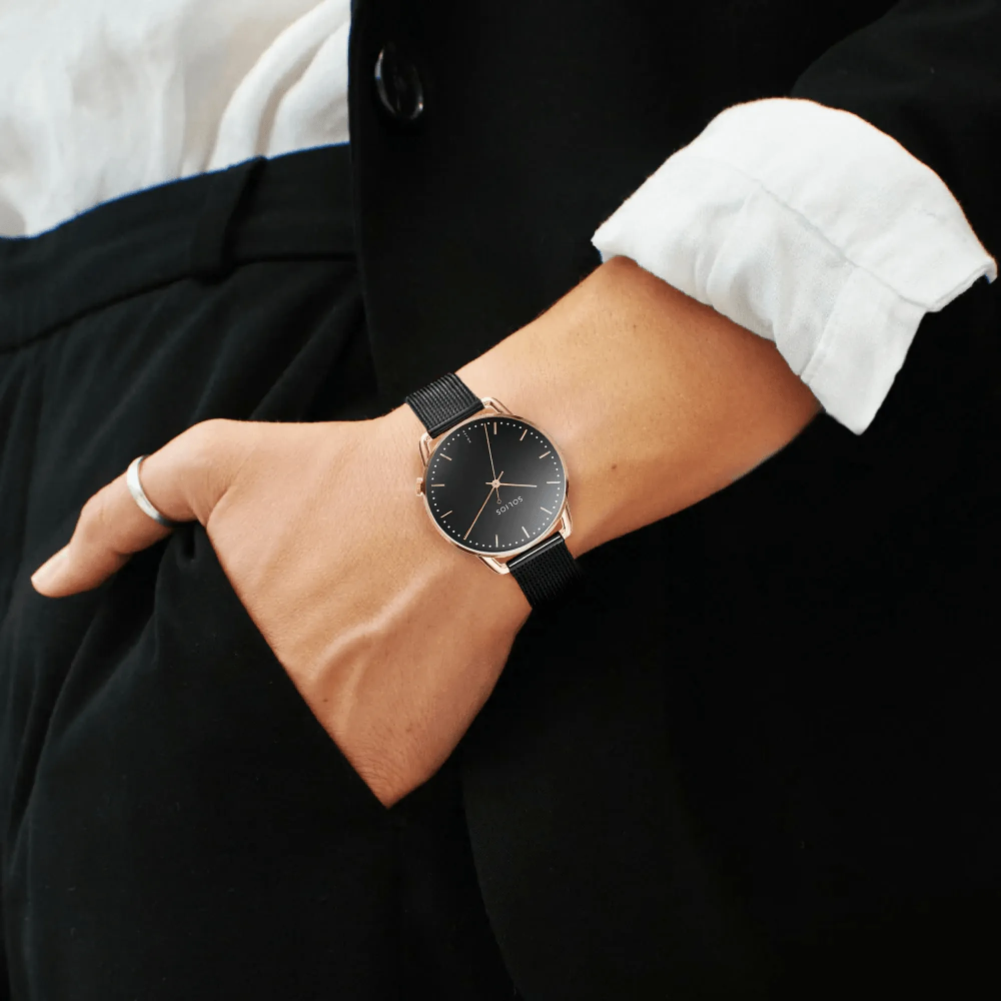 Watch Sets - Solar Curve & Curve Mini | Black Dial - Silver & Rose Gold Cases | Black Mesh sold by SOLIOS product image thumbnail 5
