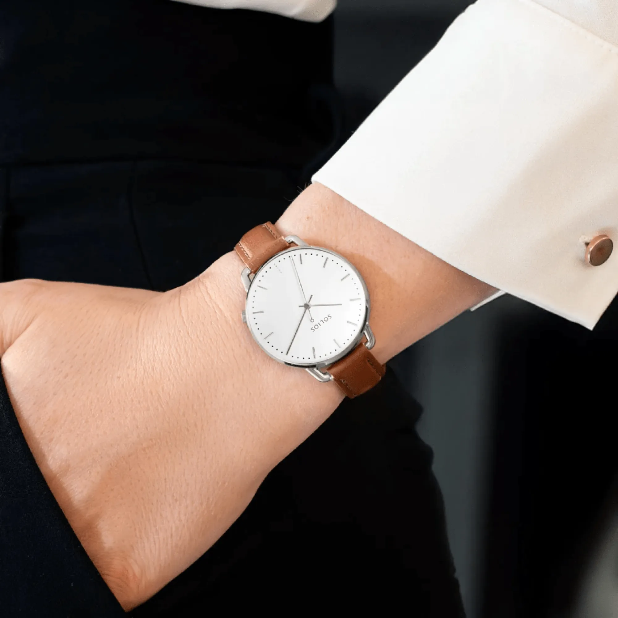 Watch Sets - Solar Curve & Curve Mini | White Dial - Silver Case | Brown Vegan Leather sold by SOLIOS product image thumbnail 5