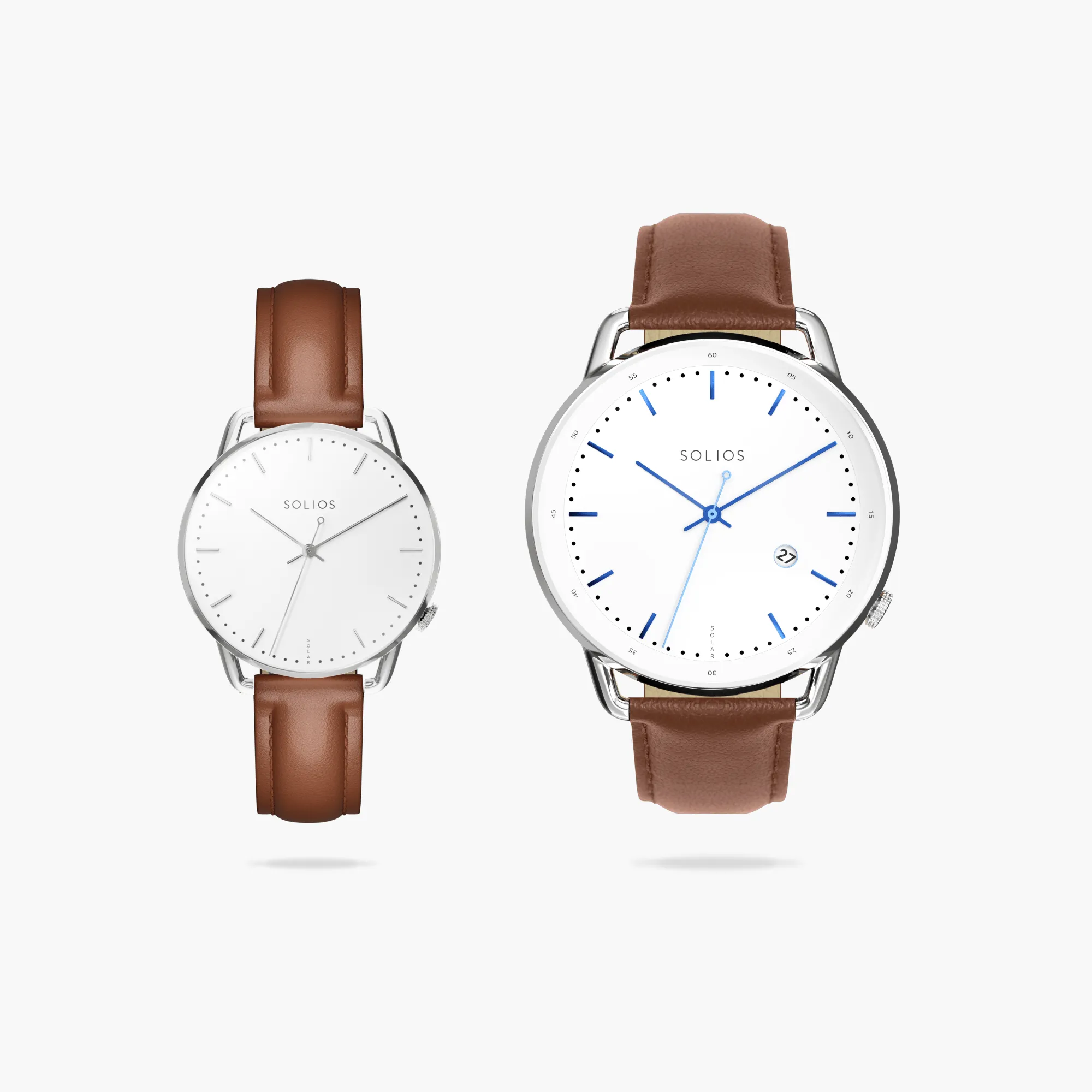 Watch Sets - Solar Curve & Curve Mini | White Dial - Silver Case | Brown Vegan Leather sold by SOLIOS