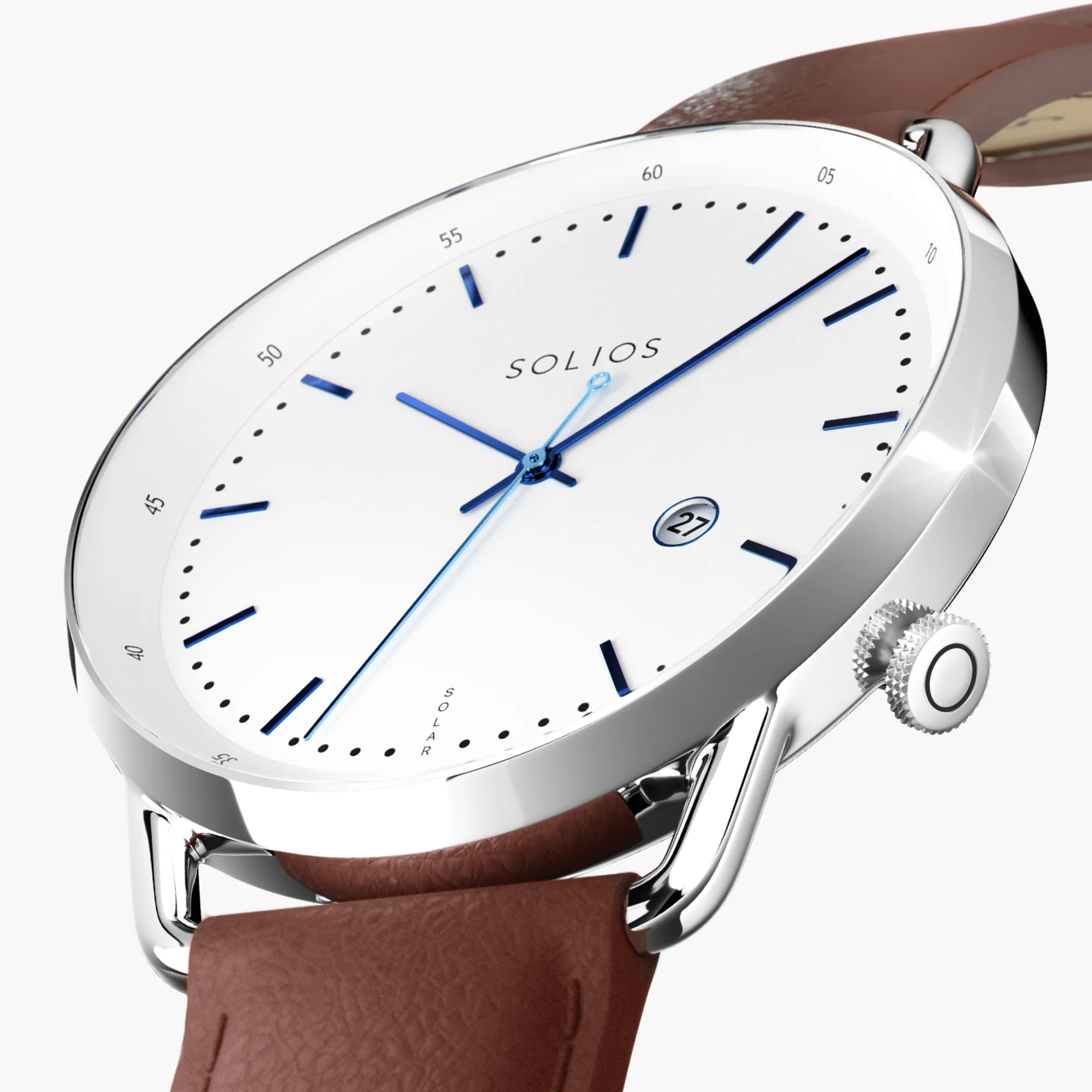 Watch Sets - Solar Curve & Curve Mini | White Dial - Silver Case | Brown Vegan Leather sold by SOLIOS product image thumbnail 4