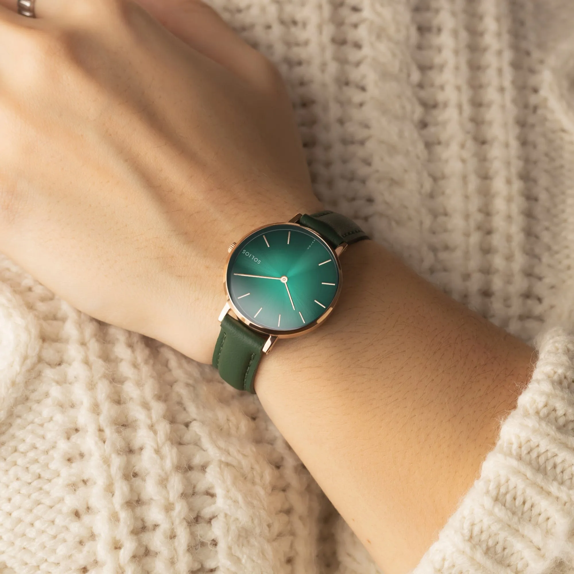 Watch Set - Solar Curve & Mini | Green Dial - Silver & Rose Gold Cases | Green Vegan Leather sold by SOLIOS product image thumbnail 3