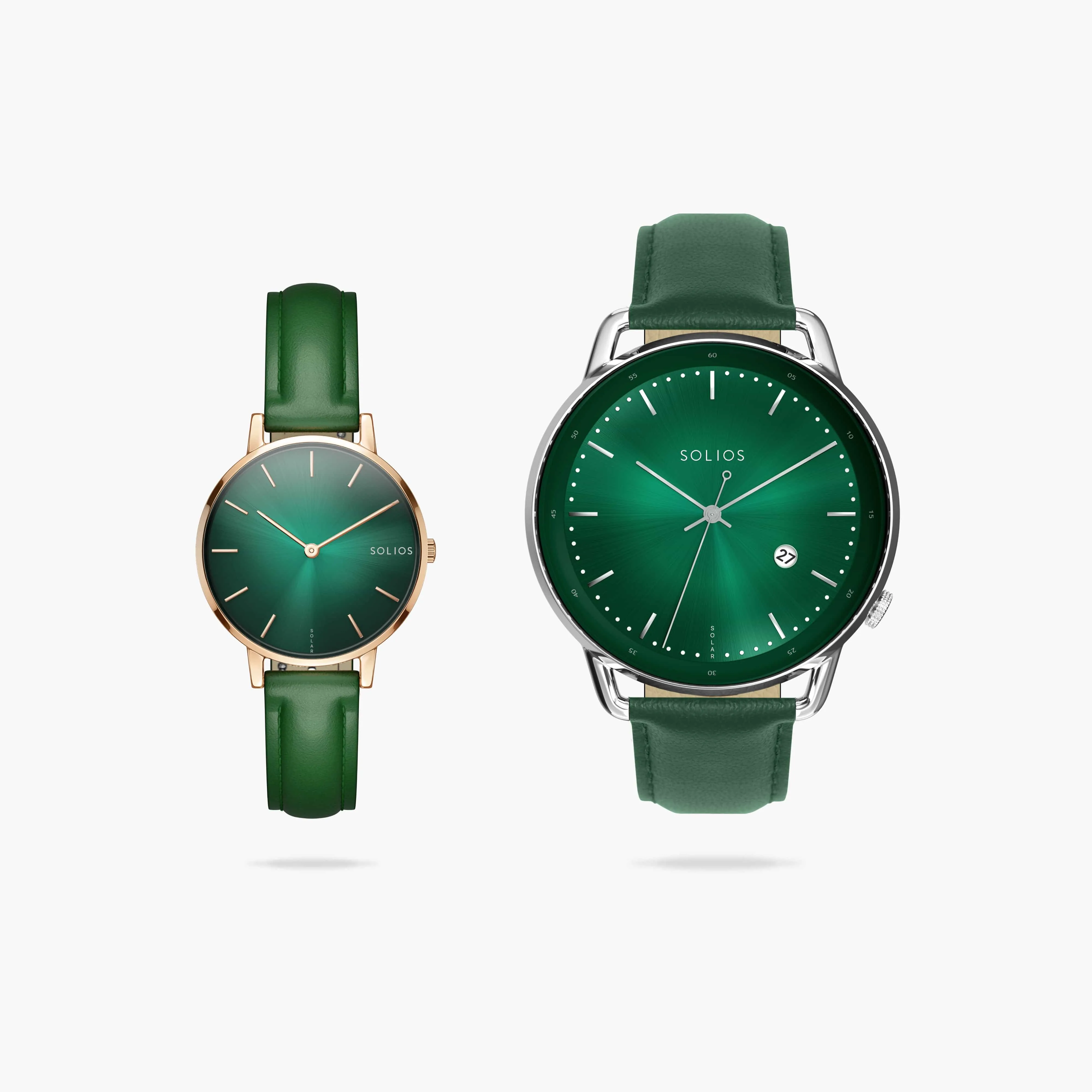 Watch Set - Solar Curve & Mini | Green Dial - Silver & Rose Gold Cases | Green Vegan Leather sold by SOLIOS