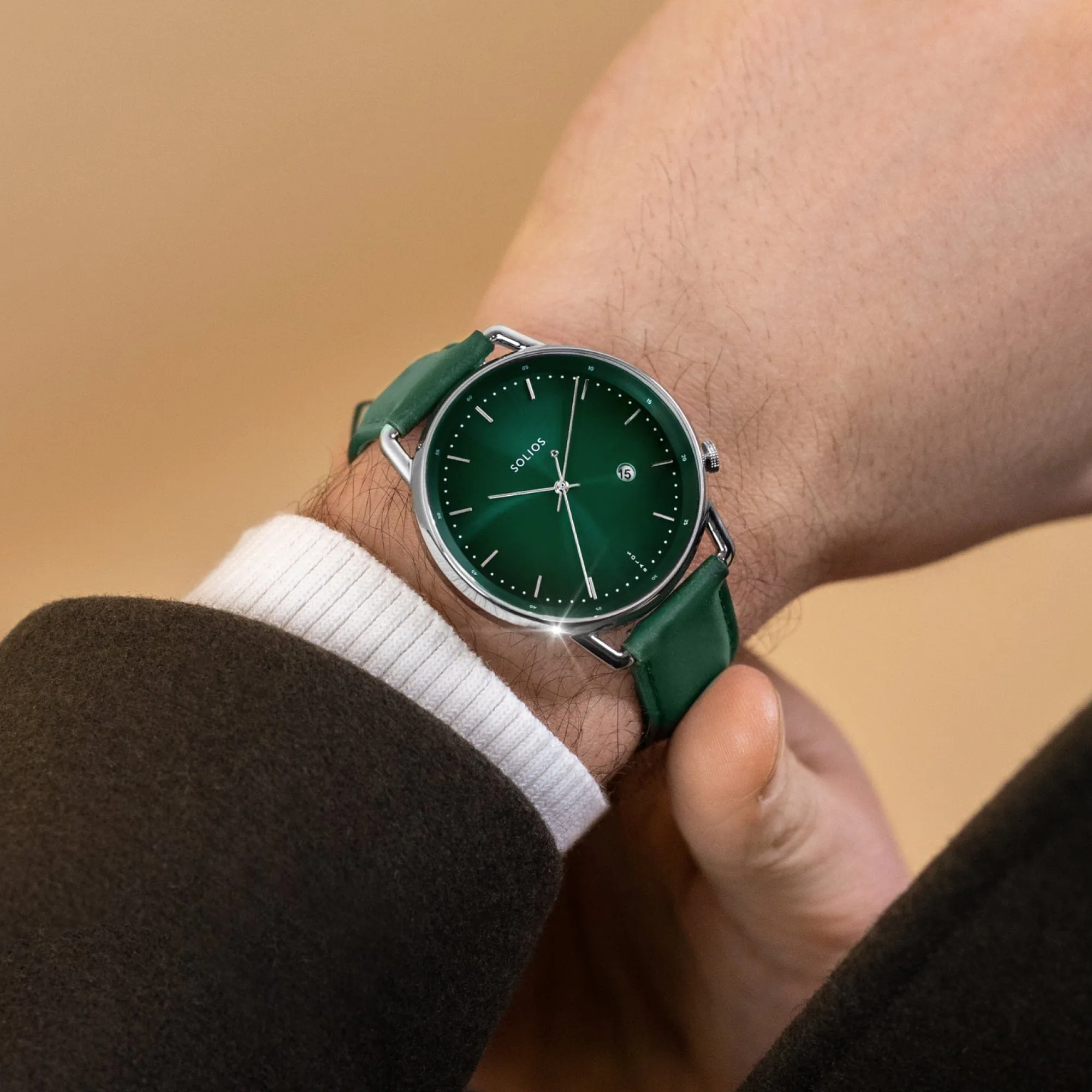 Watch Set - Solar Curve & Mini | Green Dial - Silver & Rose Gold Cases | Green Vegan Leather sold by SOLIOS product image thumbnail 4