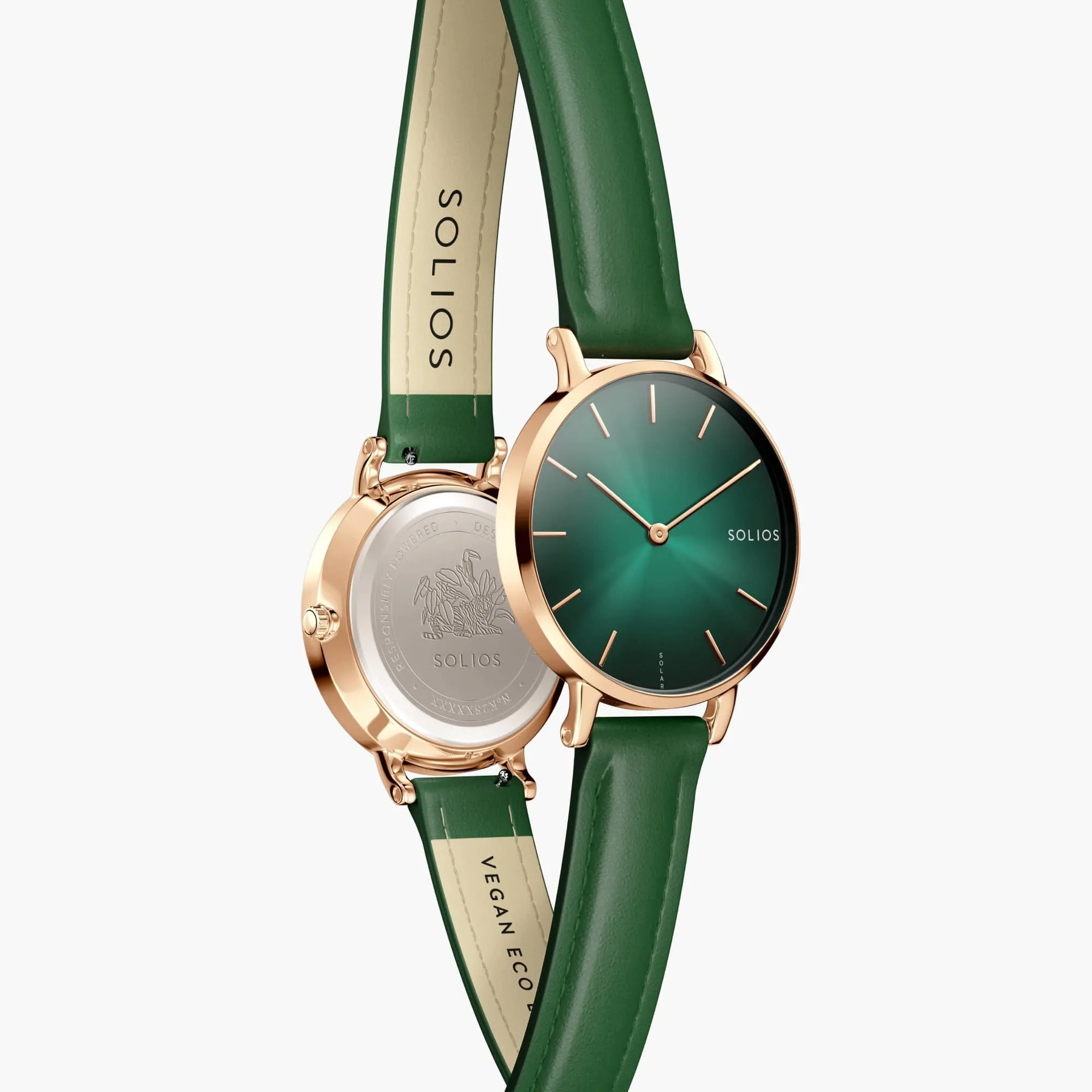 Watch Set - Solar Curve & Mini | Green Dial - Silver & Rose Gold Cases | Green Vegan Leather sold by SOLIOS product image thumbnail 5