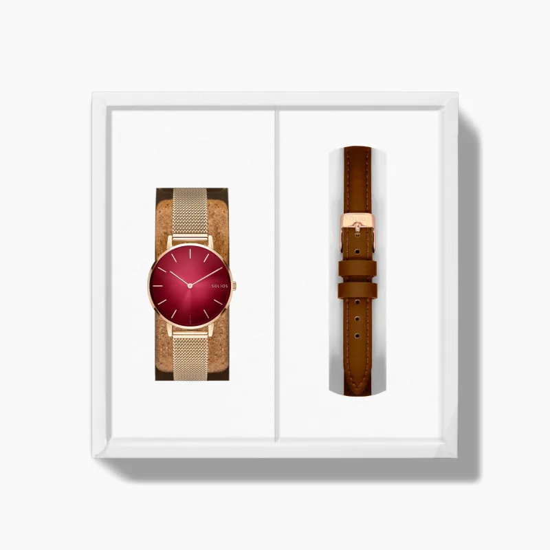 The Solar Mini Bundle | Red Dial - Rose Gold Case sold by SOLIOS