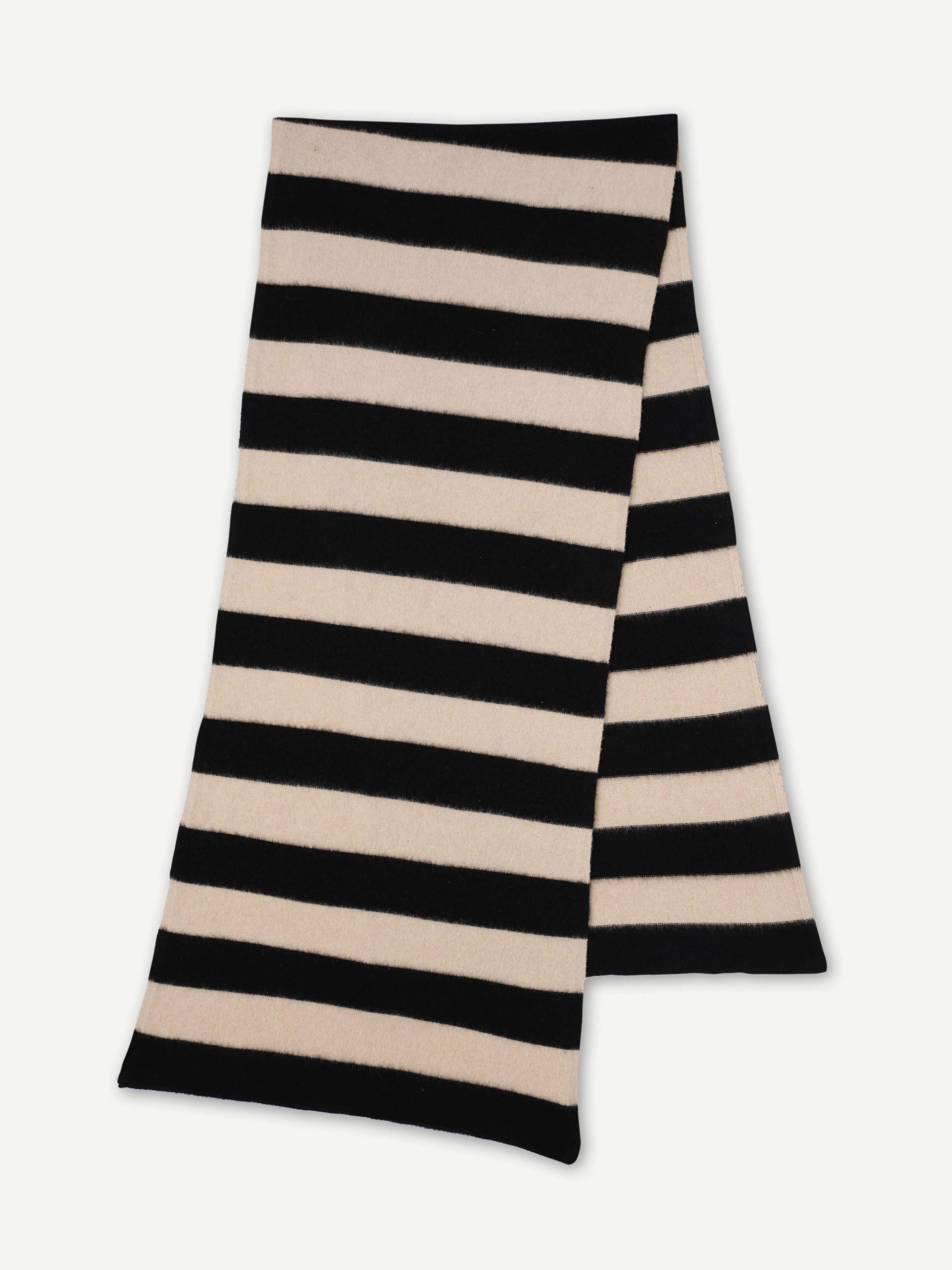 STRIPE BRUSHED BLANKET SCARF BLACK & OATMEAL sold by Jo Gordon