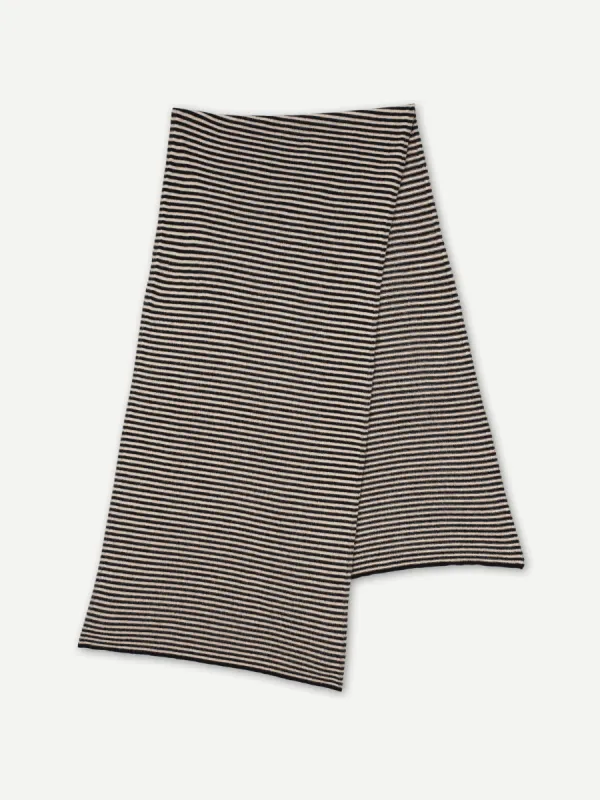 NARROW STRIPE BRUSHED BLANKET SCARF BLACK & OATMEAL sold by Jo Gordon