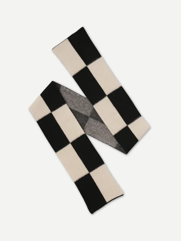 BRUSHED TWO COLOUR BIG RECTANGLES SCARF BLACK & OATMEAL sold by Jo Gordon