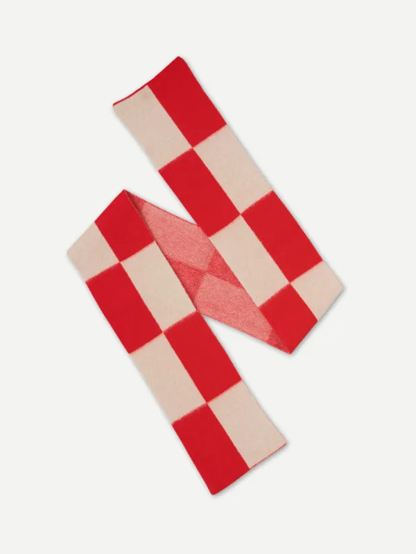 BRUSHED TWO COLOUR BIG RECTANGLES SCARF POPPY & OATMEAL sold by Jo Gordon