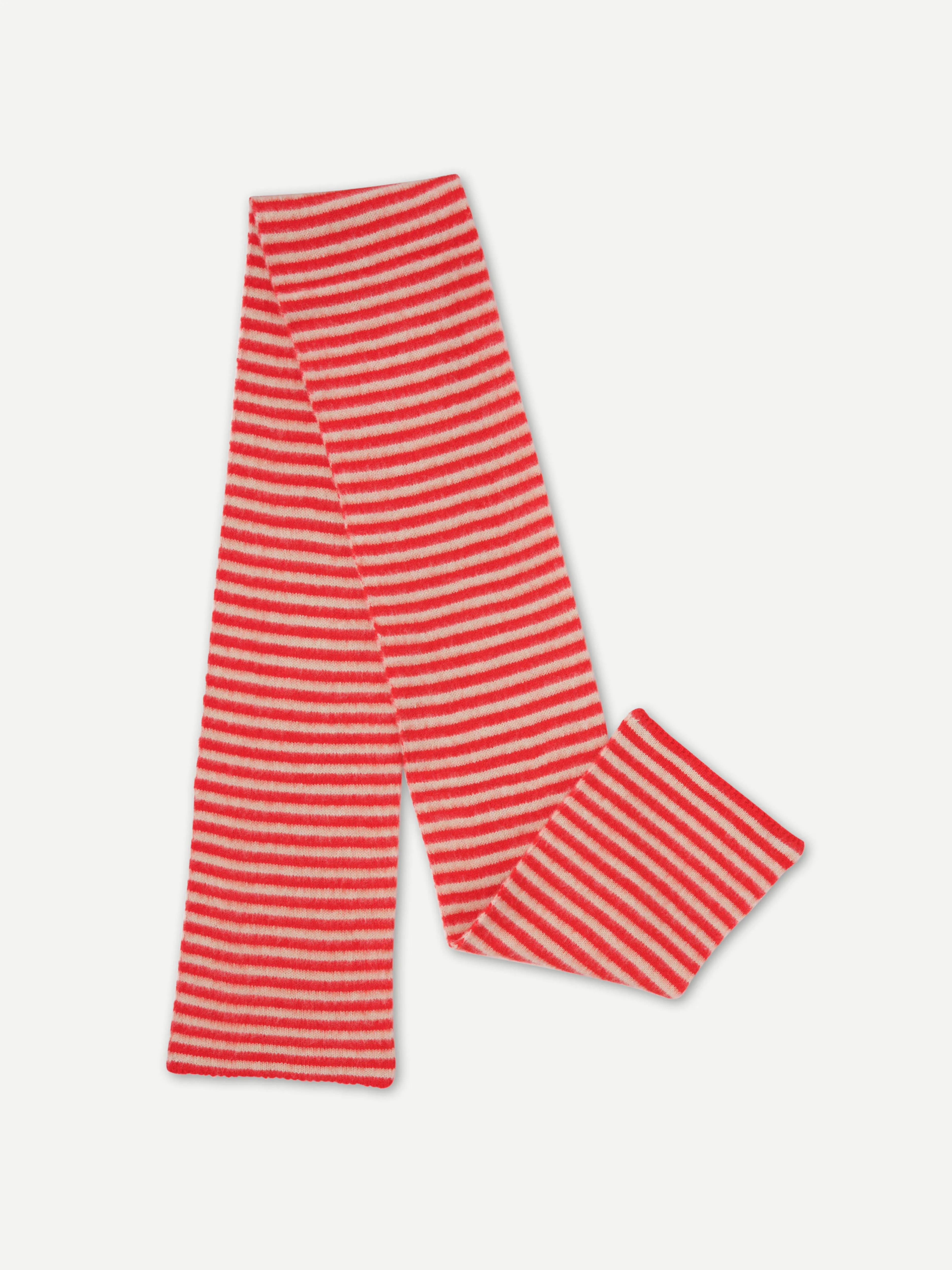 BRUSHED NARROW STRIPE SCARF POPPY & OATMEAL sold by Jo Gordon