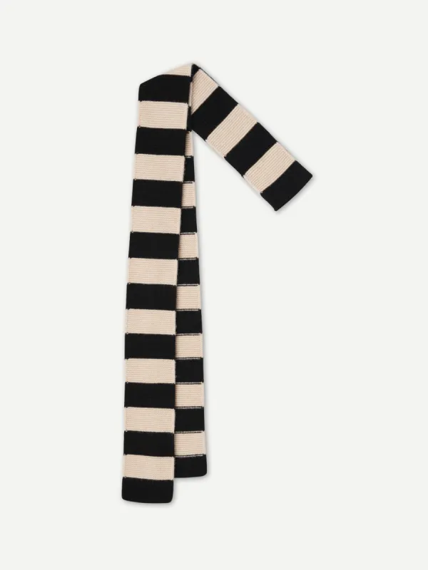 LONG BOLD STRIPE GARTER STITCH SCARF BLACK & OATMEAL sold by Jo Gordon