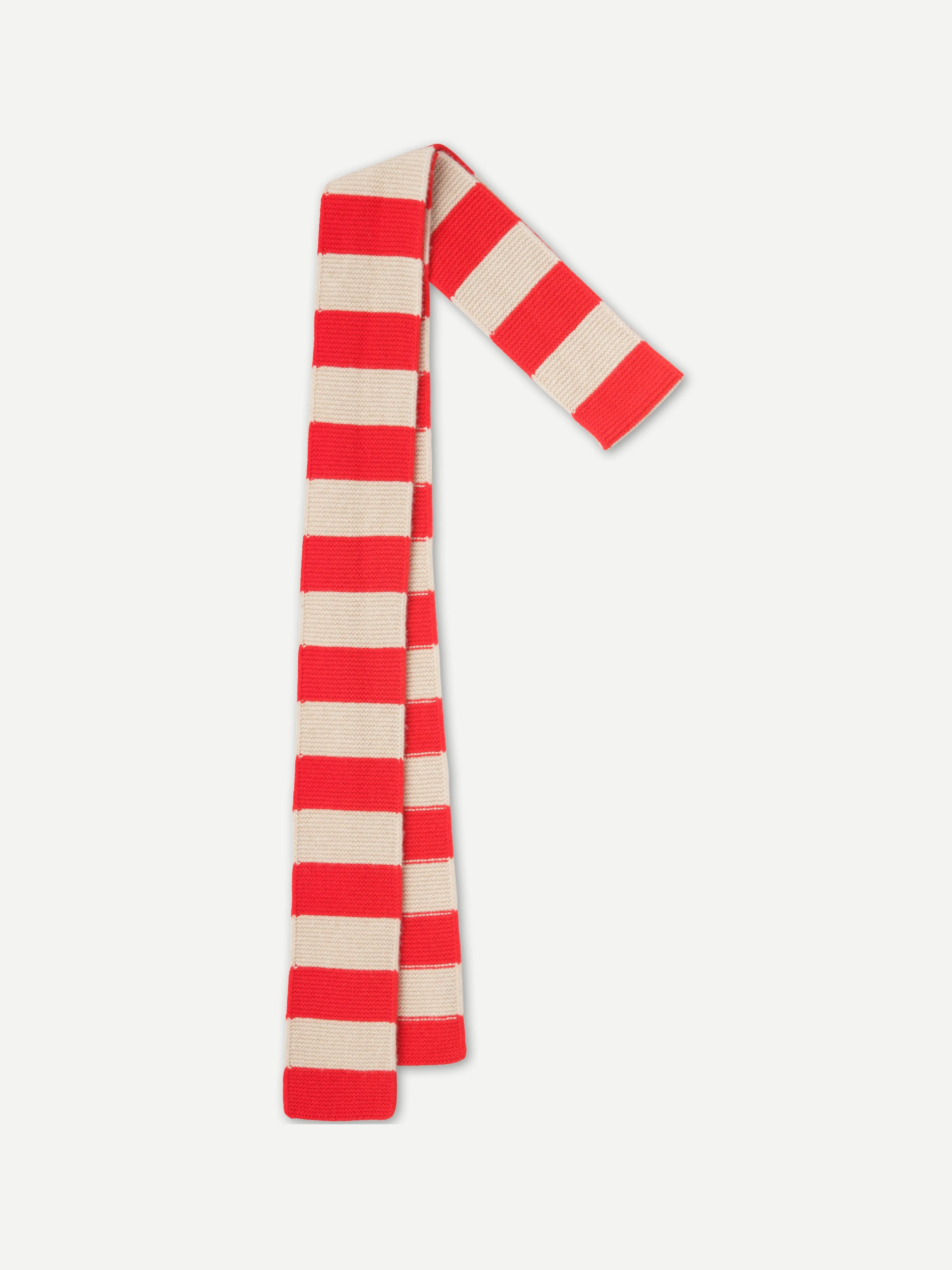 LONG BOLD STRIPE GARTER STITCH SCARF POPPY & OATMEAL sold by Jo Gordon