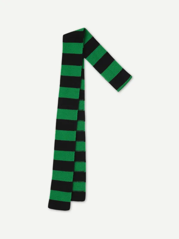 LONG BOLD STRIPE GARTER STITCH SCARF BLACK & PAGODA sold by Jo Gordon