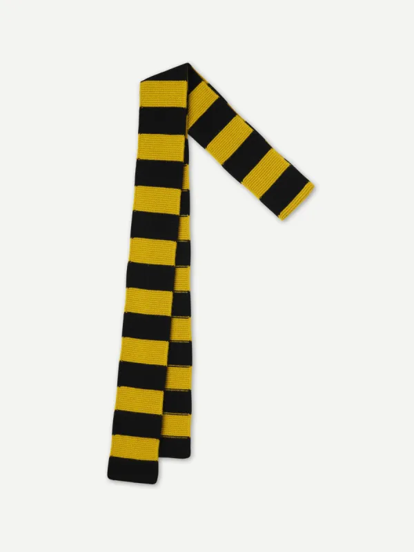 LONG BOLD STRIPE GARTER STITCH SCARF BLACK & TURMERIC sold by Jo Gordon