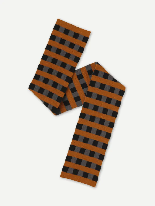 SMALL CHECK AND STRIPE SCARF BLACK & DRILL GREY sold by Jo Gordon