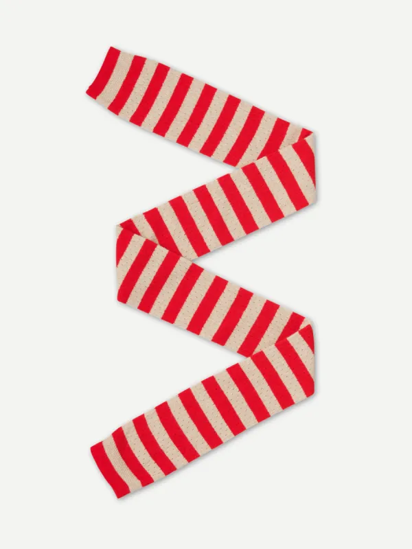 SMALL POINTELLE STRIPE SCARF POPPY & OATMEAL made by Jo Gordon