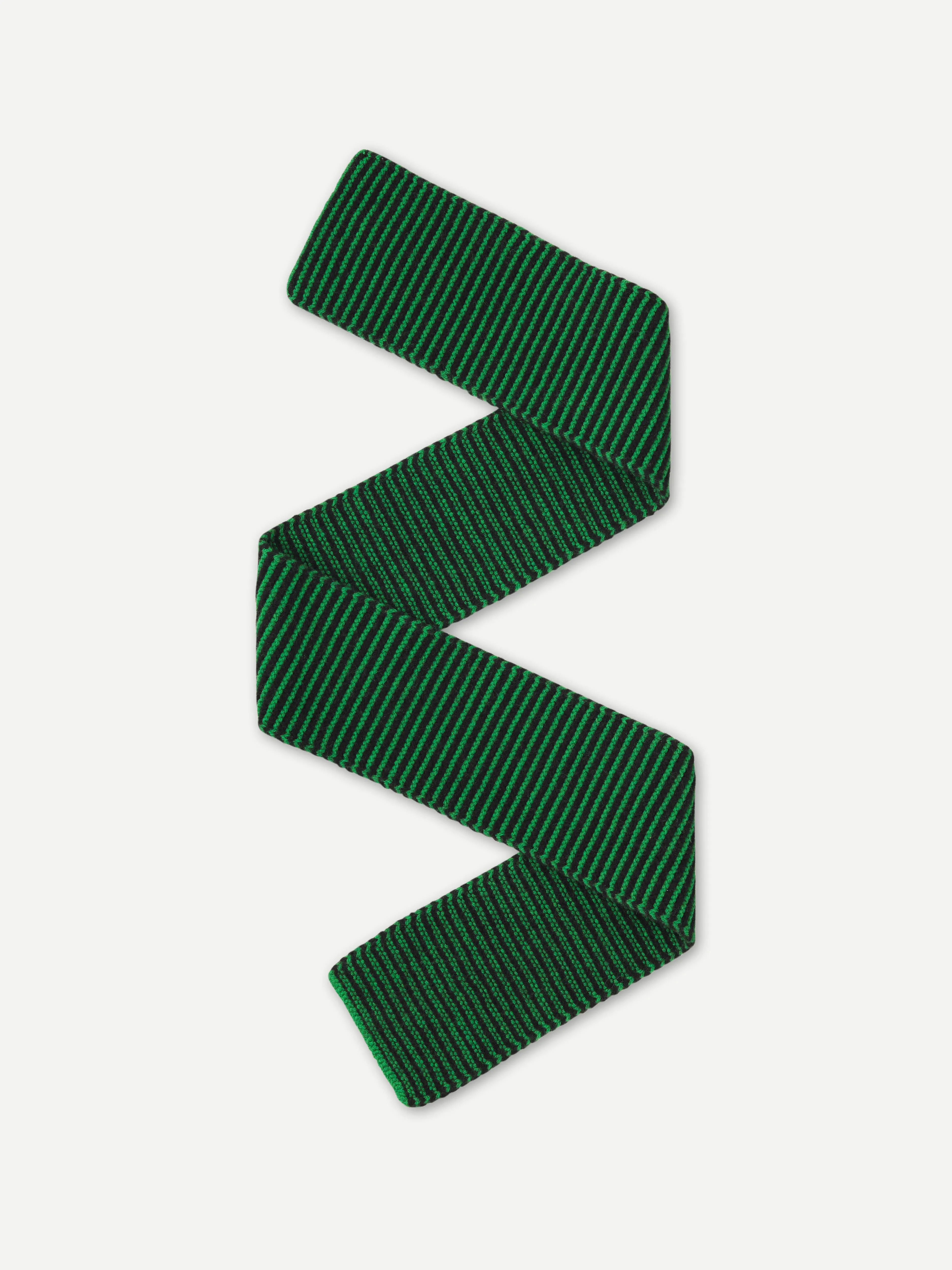 SMALL THIN STRIPE GARTER STITCH SCARF BLACK & PAGODA sold by Jo Gordon