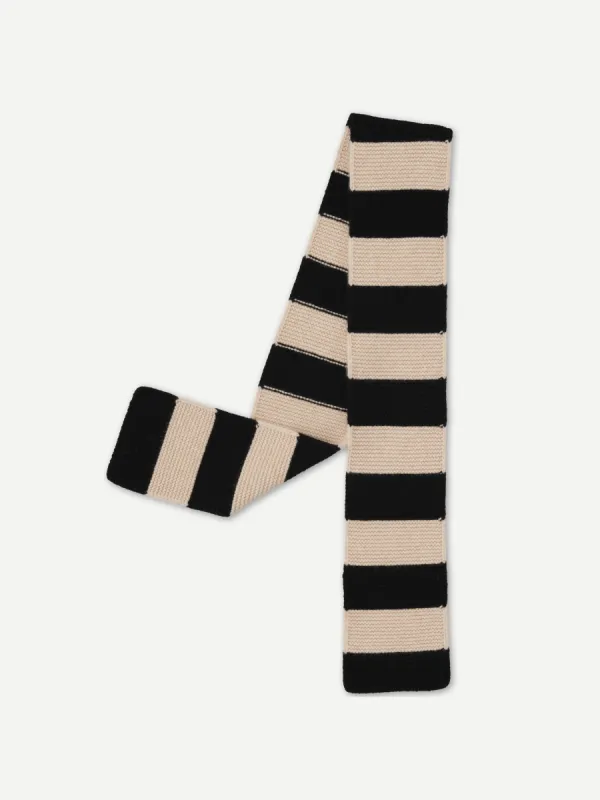 SMALL BOLD STRIPE GARTER STITCH SCARF BLACK & OATMEAL sold by Jo Gordon