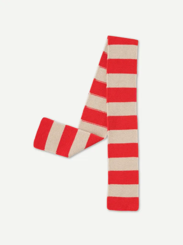 SMALL BOLD STRIPE GARTER STITCH SCARF POPPY & OATMEAL sold by Jo Gordon