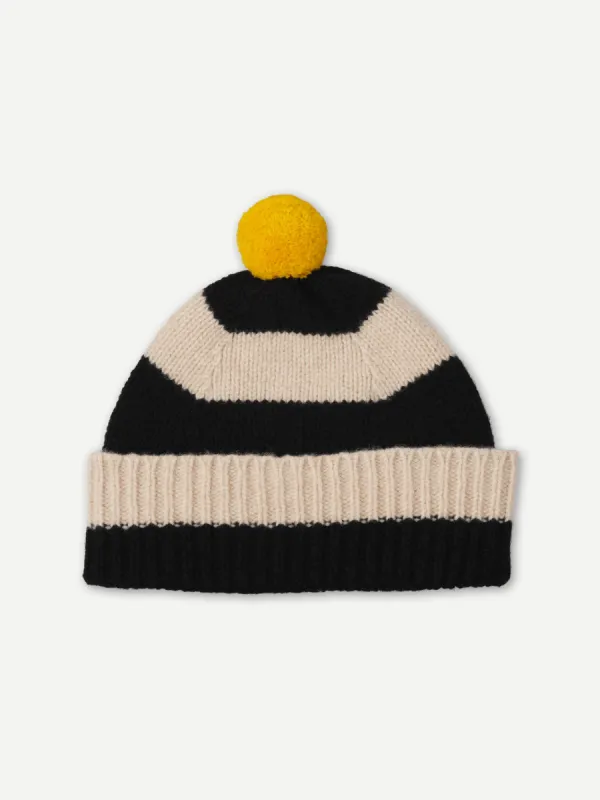 STRIPE POMPOM HAT BLACK & OATMEAL sold by Jo Gordon