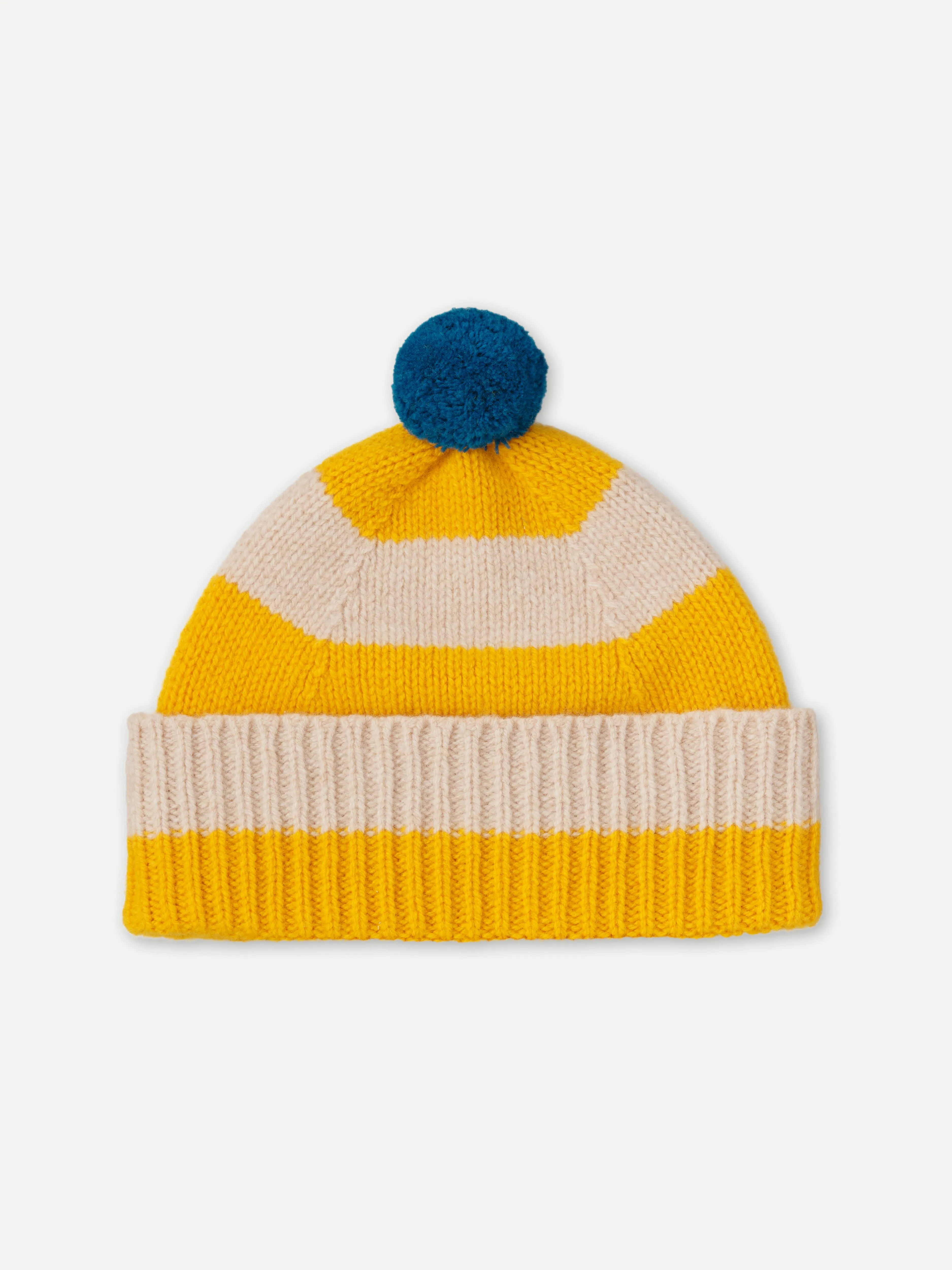 STRIPE POMPOM HAT GOLDEN EYE & OATMEAL sold by Jo Gordon