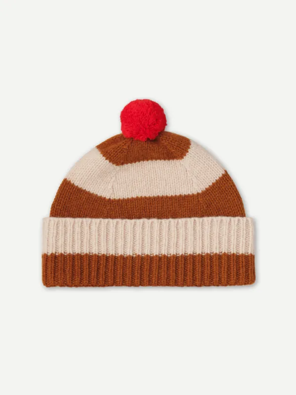 STRIPE POMPOM HAT CUMIN & OATMEAL sold by Jo Gordon
