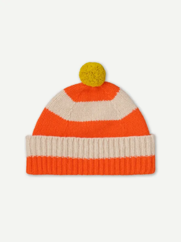 STRIPE POMPOM HAT ORANGE GLOSS & OATMEAL sold by Jo Gordon