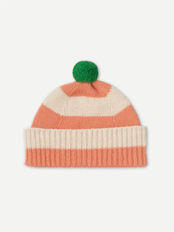 STRIPE POMPOM HAT PLASTER & OATMEAL sold by Jo Gordon