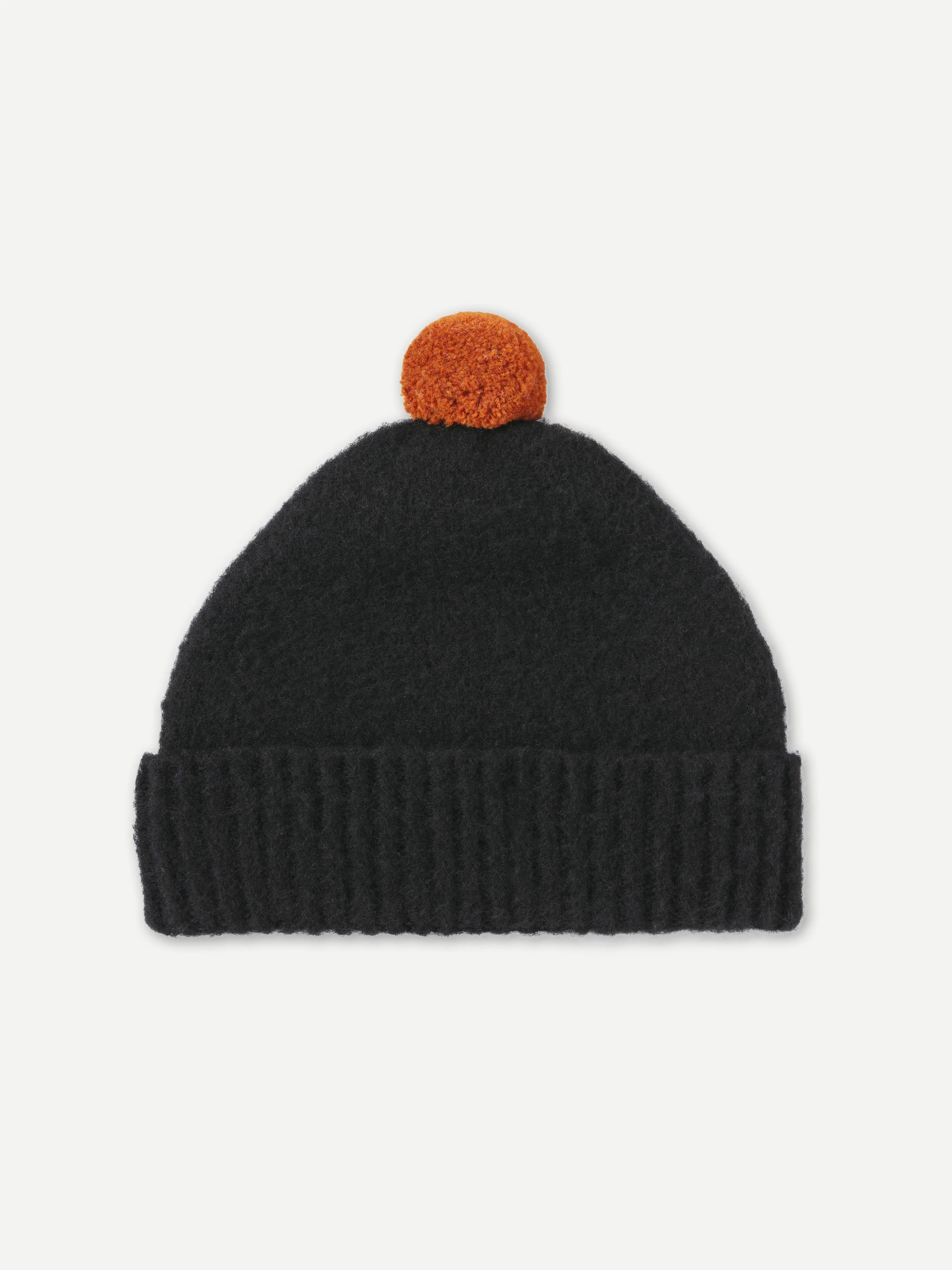 BRUSHED PLAIN HAT CONTRAST POMPOM BLACK & CUMIN sold by Jo Gordon