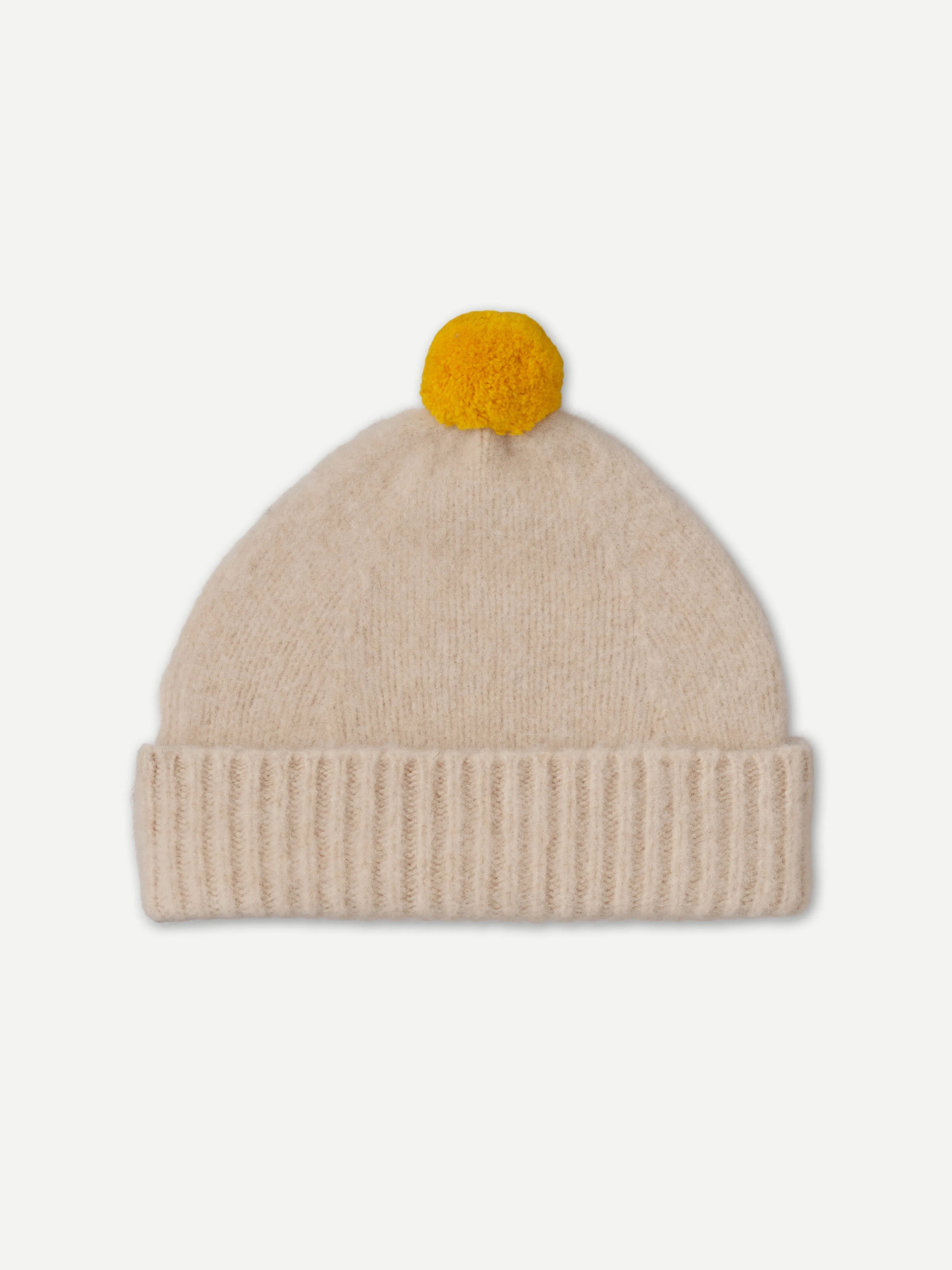 BRUSHED PLAIN HAT CONTRAST POMPOM OATMEAL & GOLDEN EYE sold by Jo Gordon