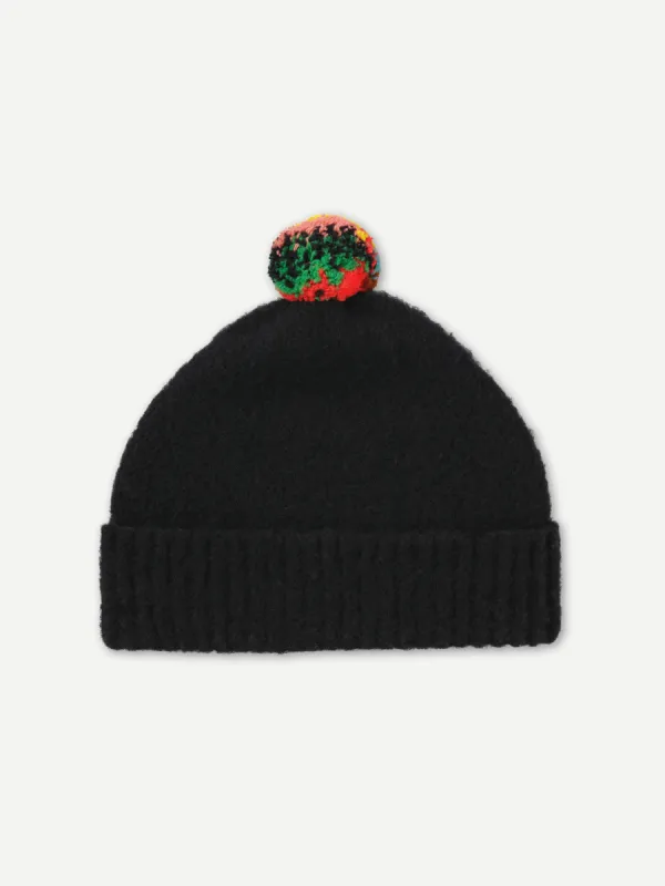 BRUSHED PLAIN HAT STRIPE POMPOM BLACK sold by Jo Gordon