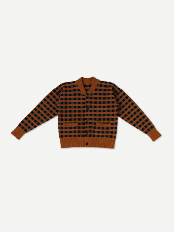 STRIPE AND CHECK CARDIGAN BLACK & DRILL GREY sold by Jo Gordon