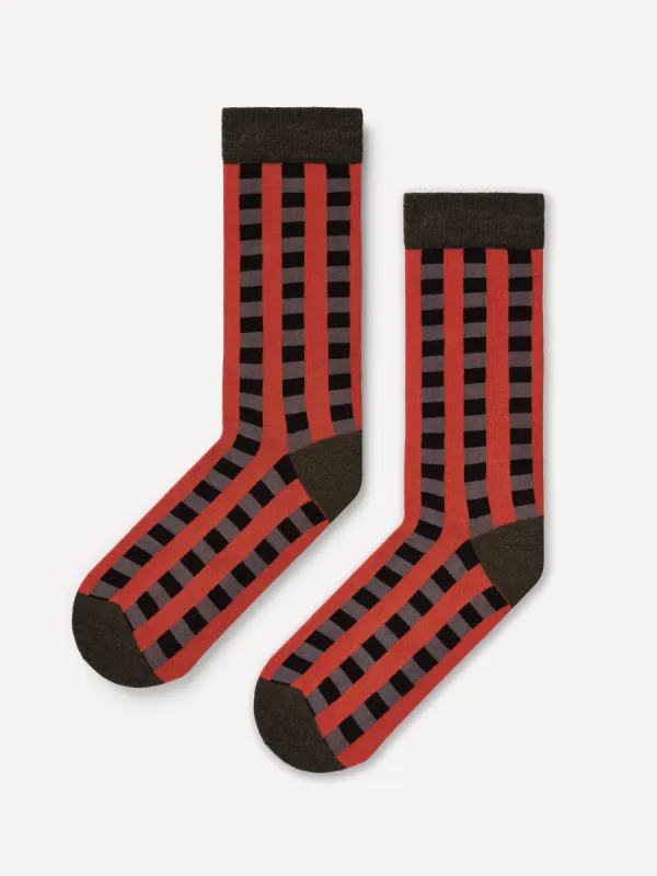 CHECK AND STRIPE RED ANKLE SOCKS sold by Jo Gordon