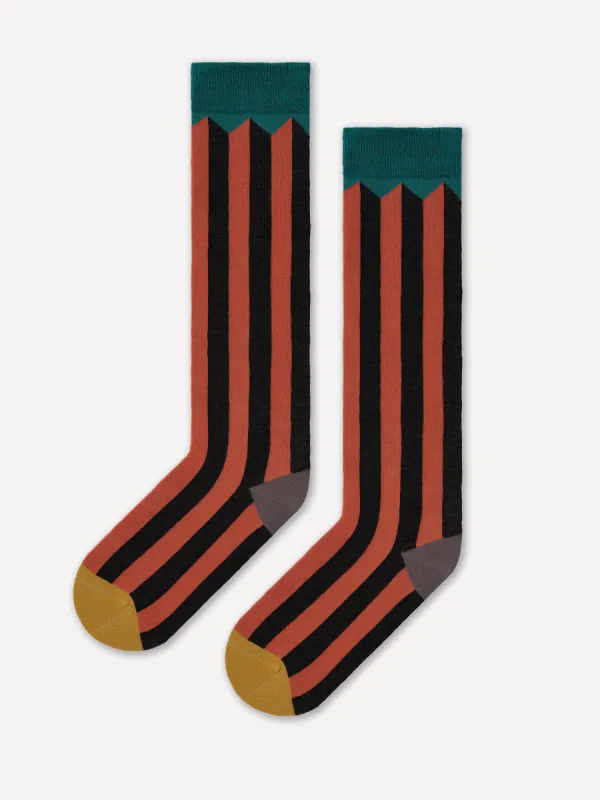 TWO COLOUR VERTICAL STRIPE BROWN KNEE SOCKS sold by Jo Gordon
