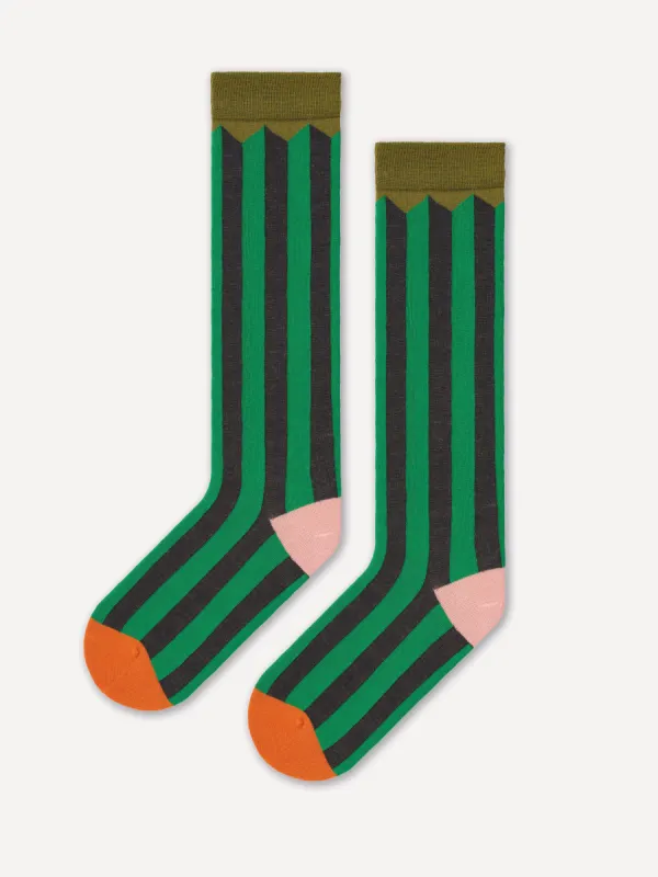 TWO COLOUR VERTICAL STRIPE GREEN KNEE SOCKS sold by Jo Gordon