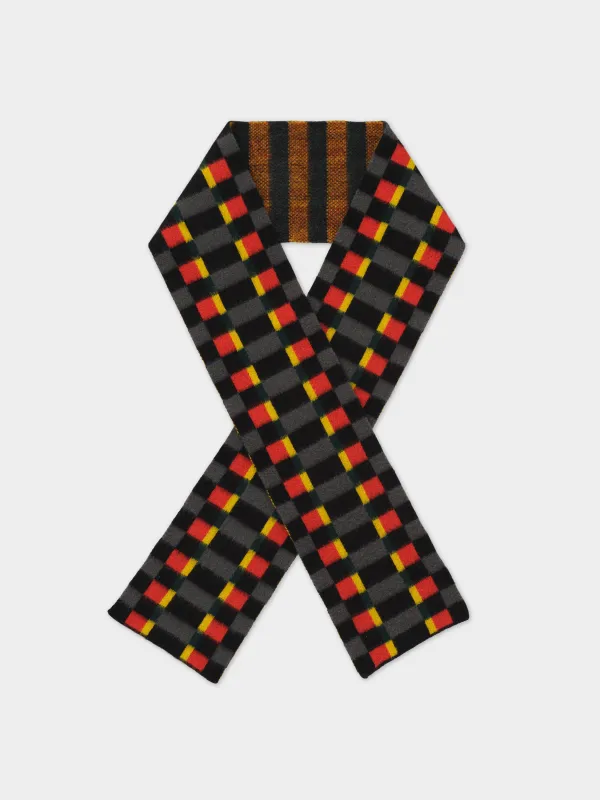 BRUSHED TARTAN RIBBON SCARF BLACK & DRILL GREY sold by Jo Gordon