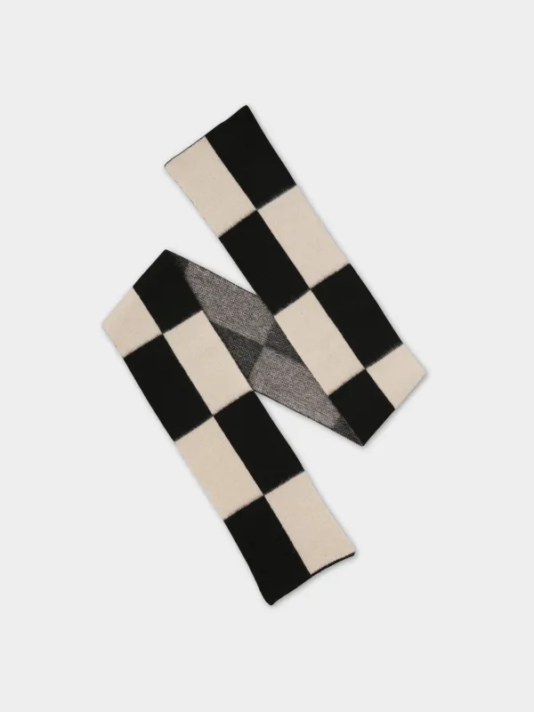 BRUSHED BIG RECTANGLES SCARF BLACK & OATMEAL sold by Jo Gordon